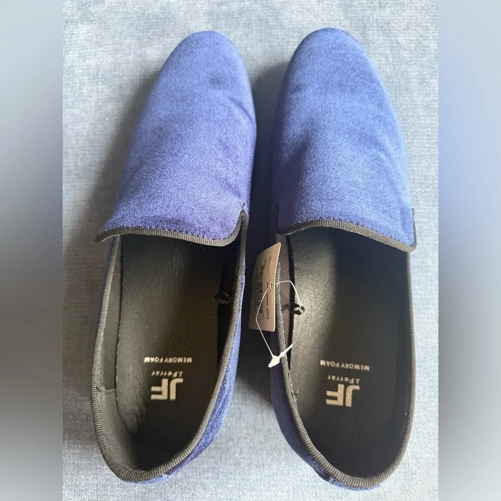 JF. J Ferrar Navy Velvet Slip On Loafers Mens SZ 10M Memory Foam Dressy Formal